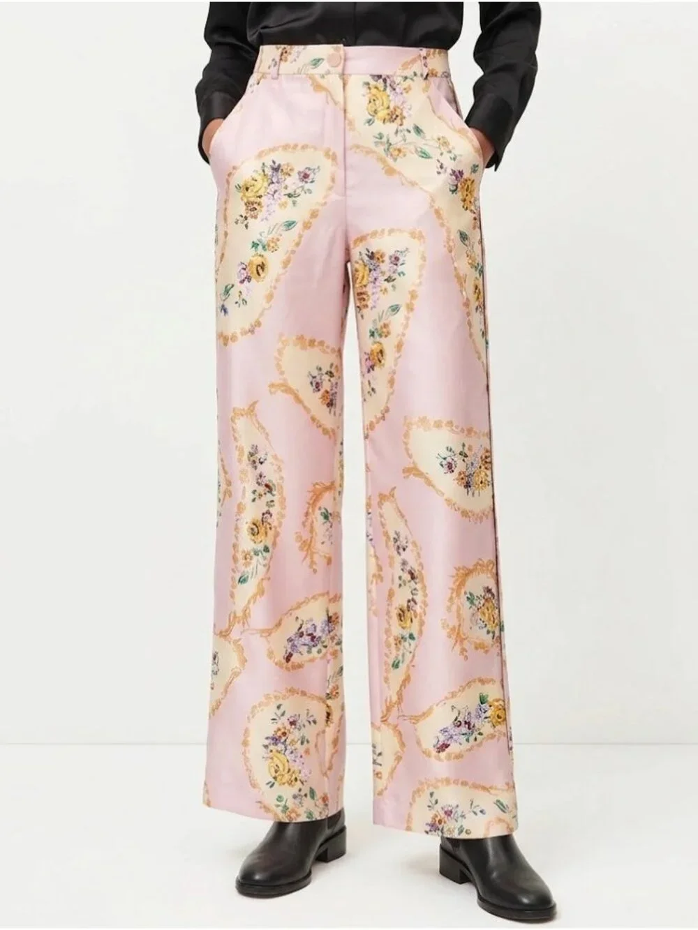 NWT Tory Burch Silk Cargo Pant in Pink Porcelain Floral Wide Leg Pants 4